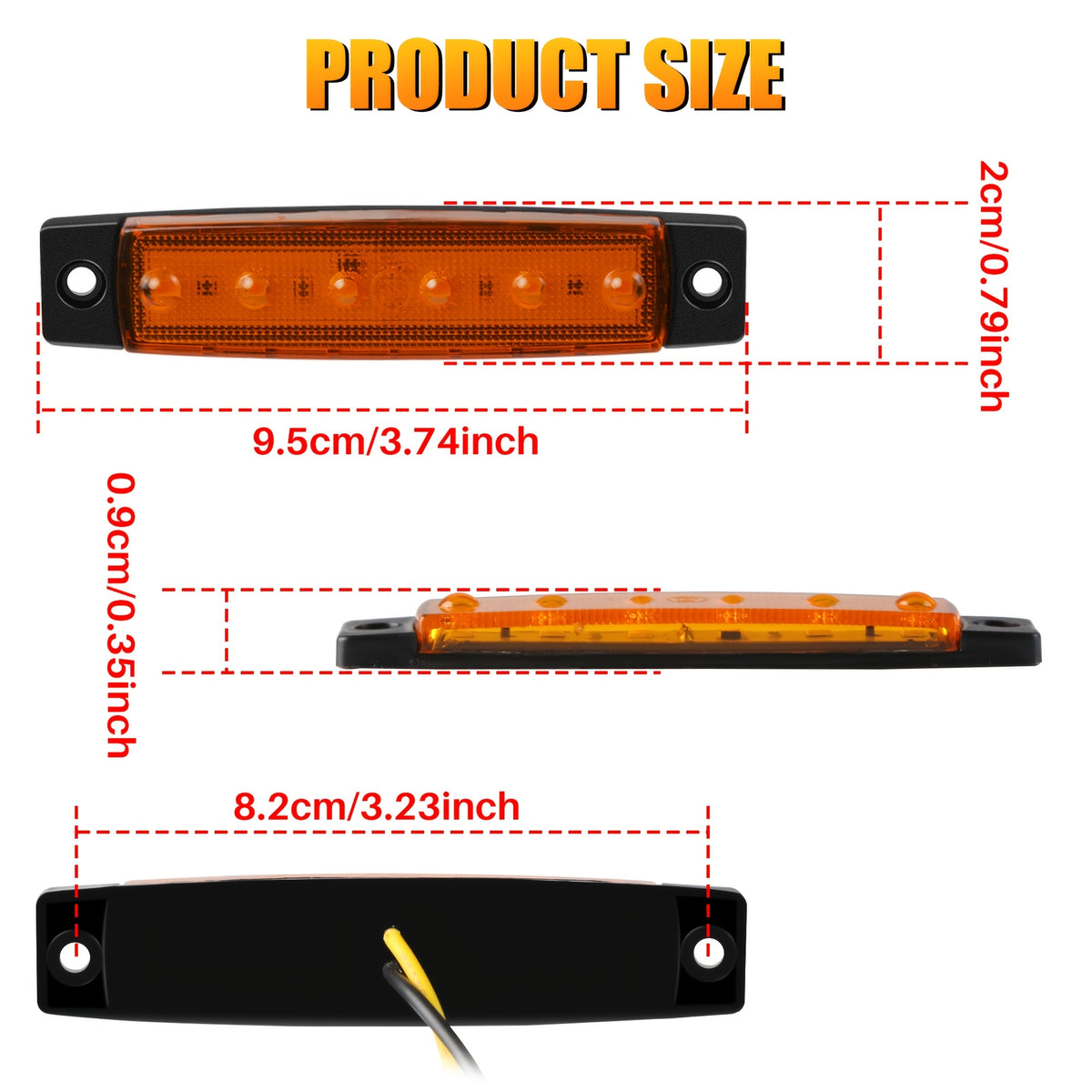 20pcs 12V (10 Red&10 Amber) 3.8" 6 LED Front Rear Side Marker Indicator Lights LED Lamp Indicator for Car Truck Trailer Lorry Bus -Bus Indicator Lights, Trailer Safety Lamps, Vibrant Lighting, High Brightness Leds, Durable Protective Casing