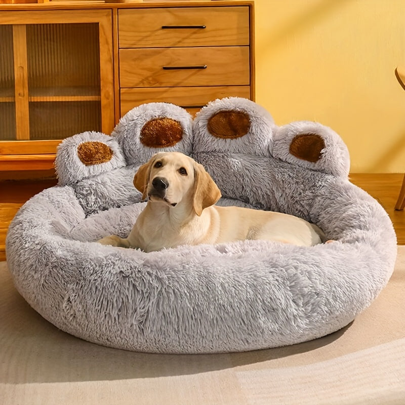 Dog Bed Cat Bed Bear Paw Round Plush Non-Slip – Soft Warm Cuddler Pet Mattress for Puppy, Small, Medium & Large Dogs and Cats, Sizes 20–36 Inch, Colors: Coffee, Pink, Gray