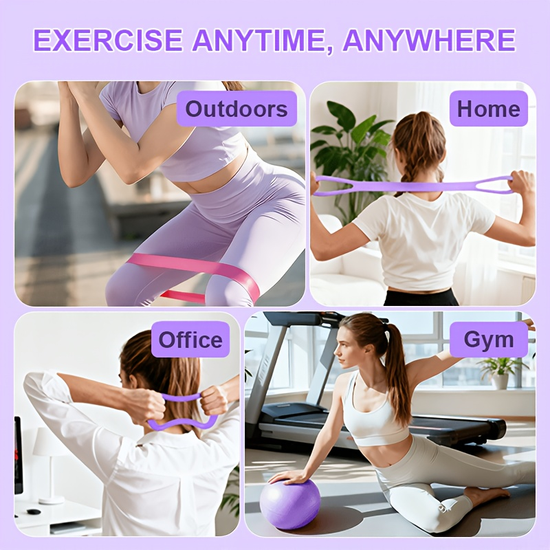 Silicone Pilates Exercise Set 16-Piece – Pilates Rings, Resistance Bands, Yoga Ball & Accessories for Home Yoga & Daily Fitness Workouts – Pink & Purple