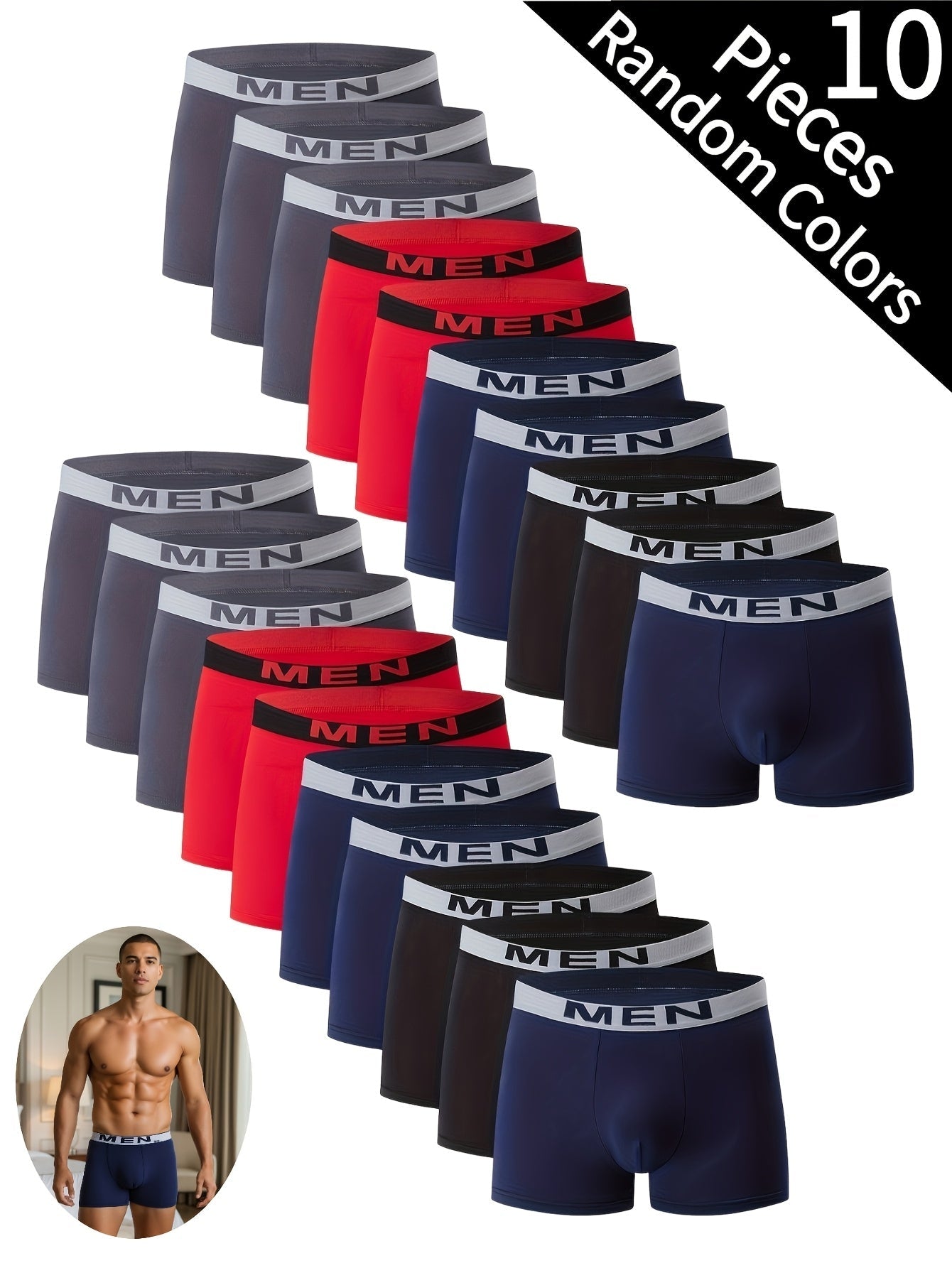 Men's Boxer Briefs - Breathable 10 Pack