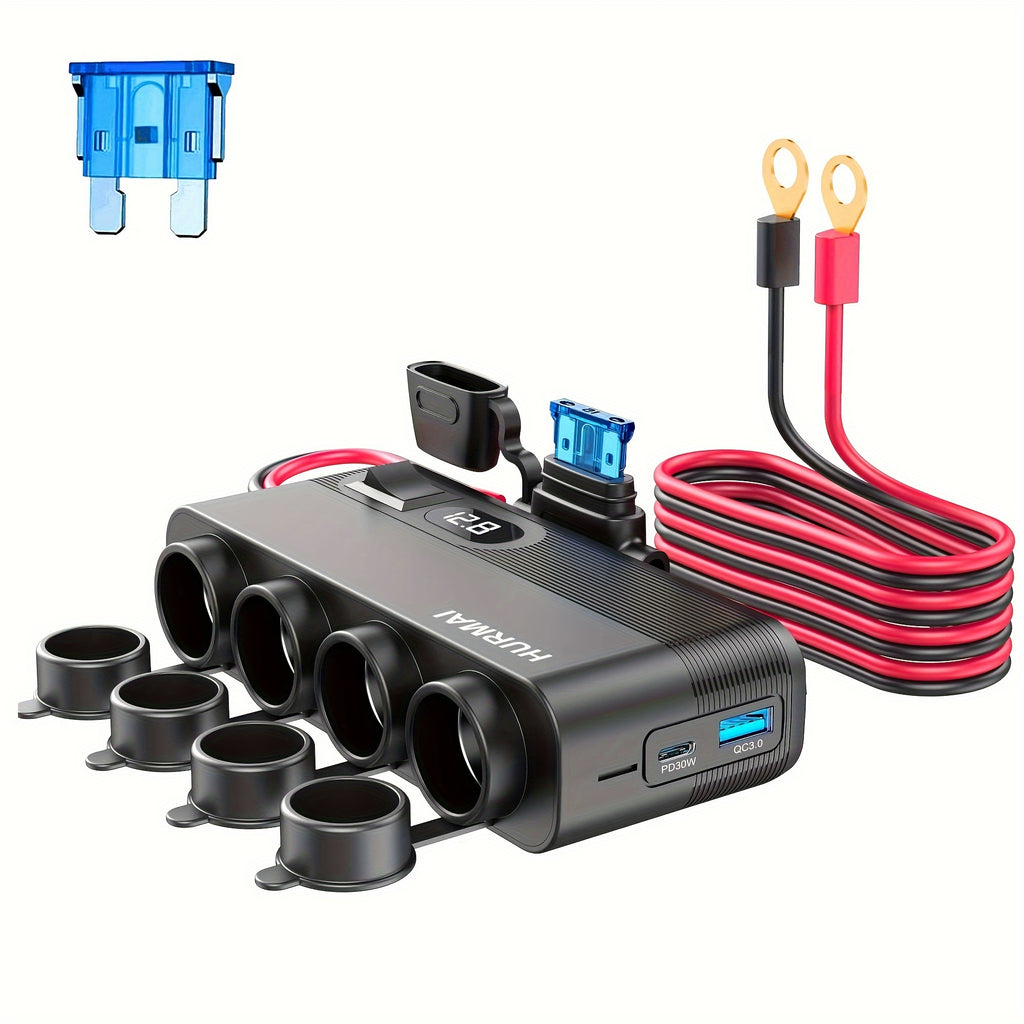 12V Socket Power Outlet, 10FT Cable 24V 216W Multi Port Outlet, 12 Volt Car Plug Lighter Socket, Power Supply Car Plug Outlet, Extension Cable With Perforated Terminal Direct Battery Adapter