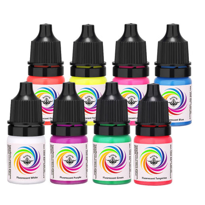 UV Fluorescent Tattoo Ink Set 8 Colors – Professional Long-Lasting Blacklight Tattoo Pigment for Body Art, Permanent Makeup & DIY Tattoo – Vibrant Neon Violet Glow Ink