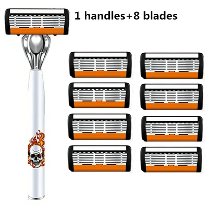 Men's Safety Razor with Replacement Blades - Anti-Slip Stainless Steel Handle Shaver for Beard & Sideburns, Classic Style Wet Shaving Razor, Multiple Blade Bundle Options