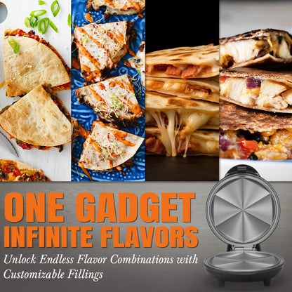 Electric Quesadilla Maker 9.5 Inch – Grilled Cheese Machine, Extra Stuffing Capacity, Easy 6-Wedge Slice, Non-Slip Feet | Also Available as 12 Inch Pizza Maker