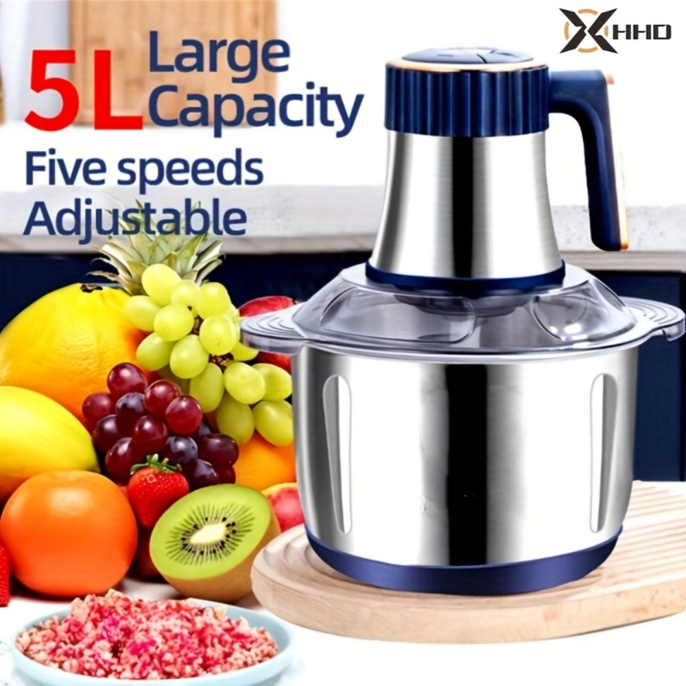 Electric Meat Grinder 5L 5-Speed – Large Capacity Stainless Steel Food Processor, Blender & Filling Machine for Meat, Garlic, Chili & More