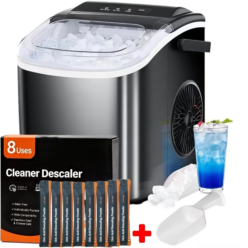 Pebble Ice Maker Countertop – 26 Lbs/24H, 2 Ice Cube Sizes, Sonic Bullet Ice Machine, Auto-Cleaning, Stainless Steel, Ice Scoop & Basket, Optional Descaler Kit for Home, Kitchen, Camping & RV