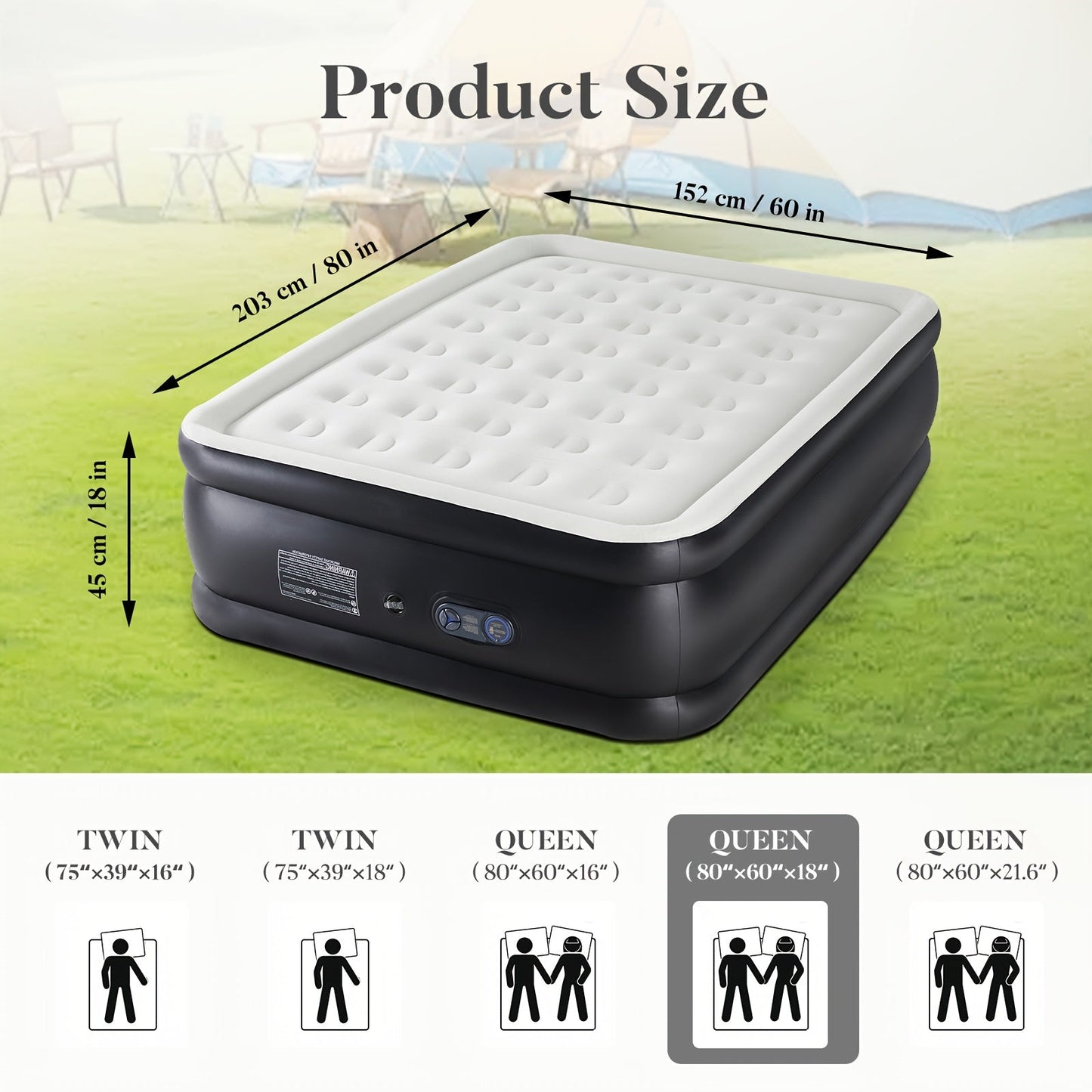 Inflatable Air Mattress with Built-In Pump 16"/18"/21" Thick – 660 LBS Capacity Double Height Blow-Up Airbed with Non-Slip Bottom, Twin & Queen Sizes for Camping, Home & Guest Use