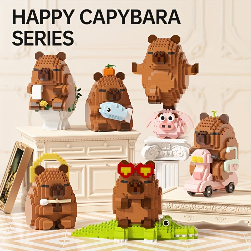 Capybara Micro Brick Building Set 562pcs Collector Edition – Miniature DIY Assembly Desk Decor Stress Relief Toy for Kids Teens Adults Capybara Lover Gift Birthday Easter Christmas Multiple Scenes