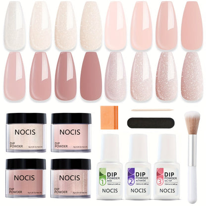 Dip Powder Nail Kit 4 Colors Glitter Nude Shades French Manicure Set with Base Coat Top Coat Activator No Lamp Needed Long Lasting Salon Quality Gift for Women