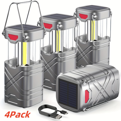 IPX5 Waterproof Camping Lantern 4 & 8 Pack – Rechargeable LED, 1200mAh Solar & USB, 3 Power Ways, Hurricane Flashlight Lantern for Emergency, Power Outage & Outdoor Camping