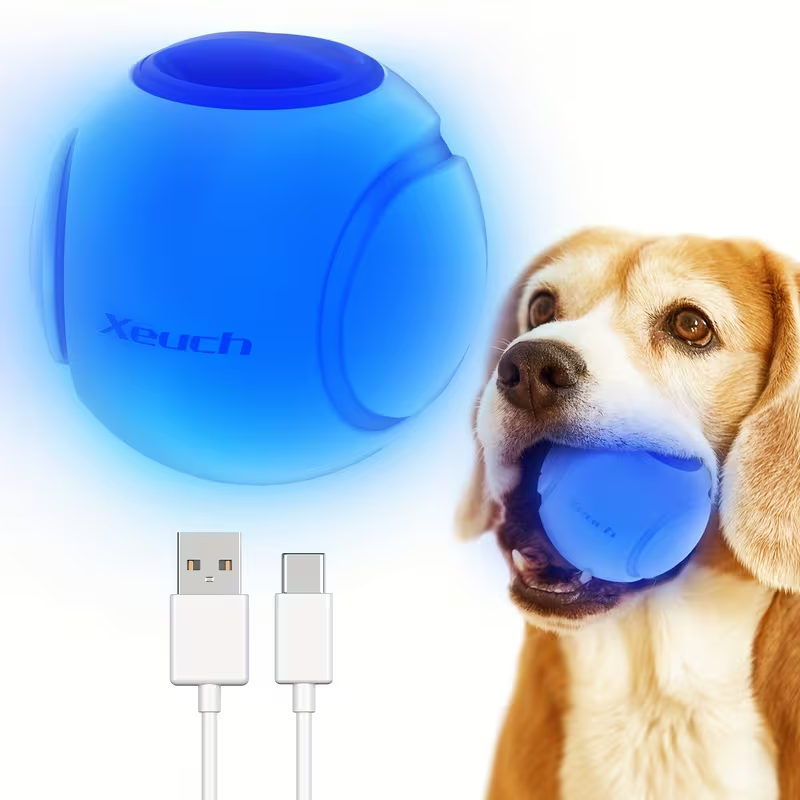 LED Light Up Dog Ball Toy Glow in the Dark - USB Rechargeable Motion-Activated Glowing Fetch Ball for Small Medium Dogs, 2.5 Inch Durable Night Play Interactive Toy, Safe Low Voltage