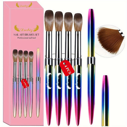 Kolinsky Acrylic Nail Brush Set 4Pcs – Sizes 10 12 14 16 for Acrylic Powder Application, Nail Extensions & 3D Nail Art Carving, Professional Nail Brushes