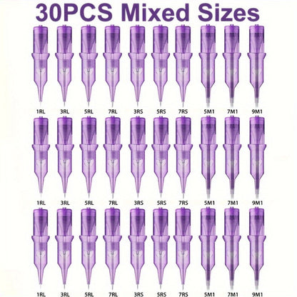 Disposable Tattoo Needles Mixed Size Sterilized RL RS M1 0.35mm – Safety Tattoo Needle Set for Tattoo Artists and Beginners, Body Art Supplies 30 40 100 Piece Bulk Pack