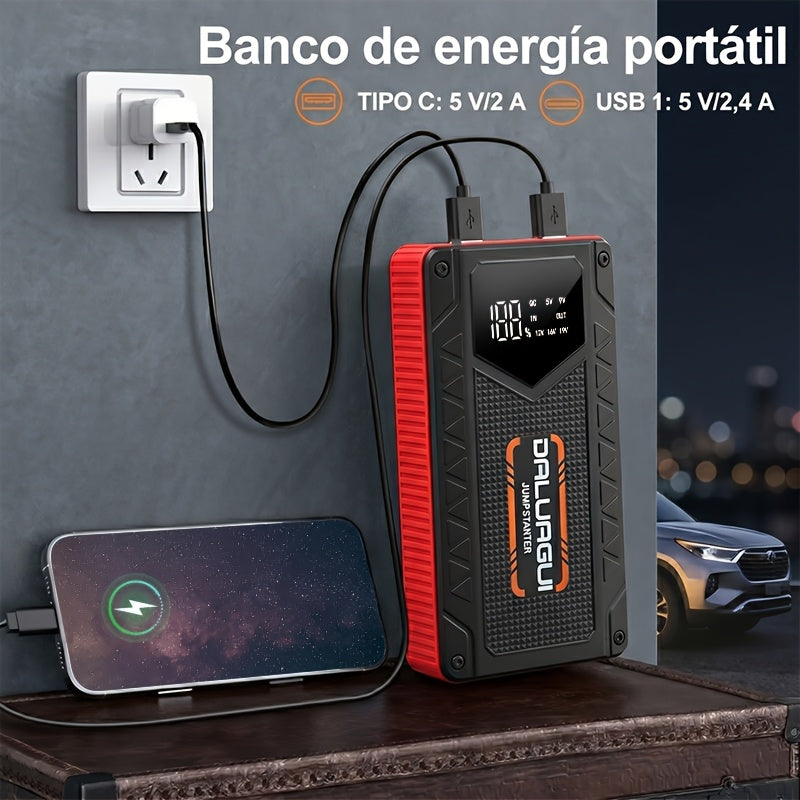 12000A Jump Starter With Digital Tire Inflator, Window Breaker Hammer, For 12V Car/Truck/SUV/RV/Motorcycle (1.59gal Gas/1.32gal Diesel), LED Display, 3-Mode Flashlight & Jumper Cables, High-Perf Pump, Emergency Kit, Outdoor Essential
