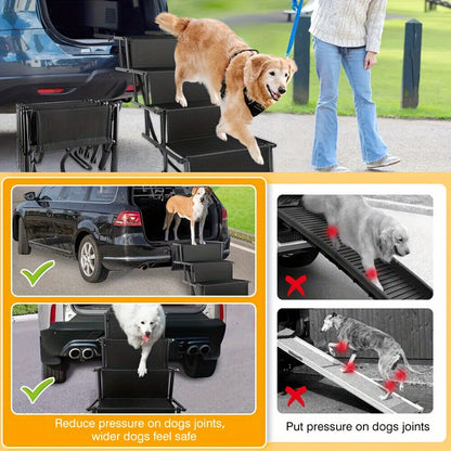 Dog Car Ramp Foldable Non-Slip – Collapsible Pet Ramp for Cars SUVs & Trucks, Lightweight Portable Dog Steps for Large Small Dogs, Easy to Clean, Safe Rubberized Bottom