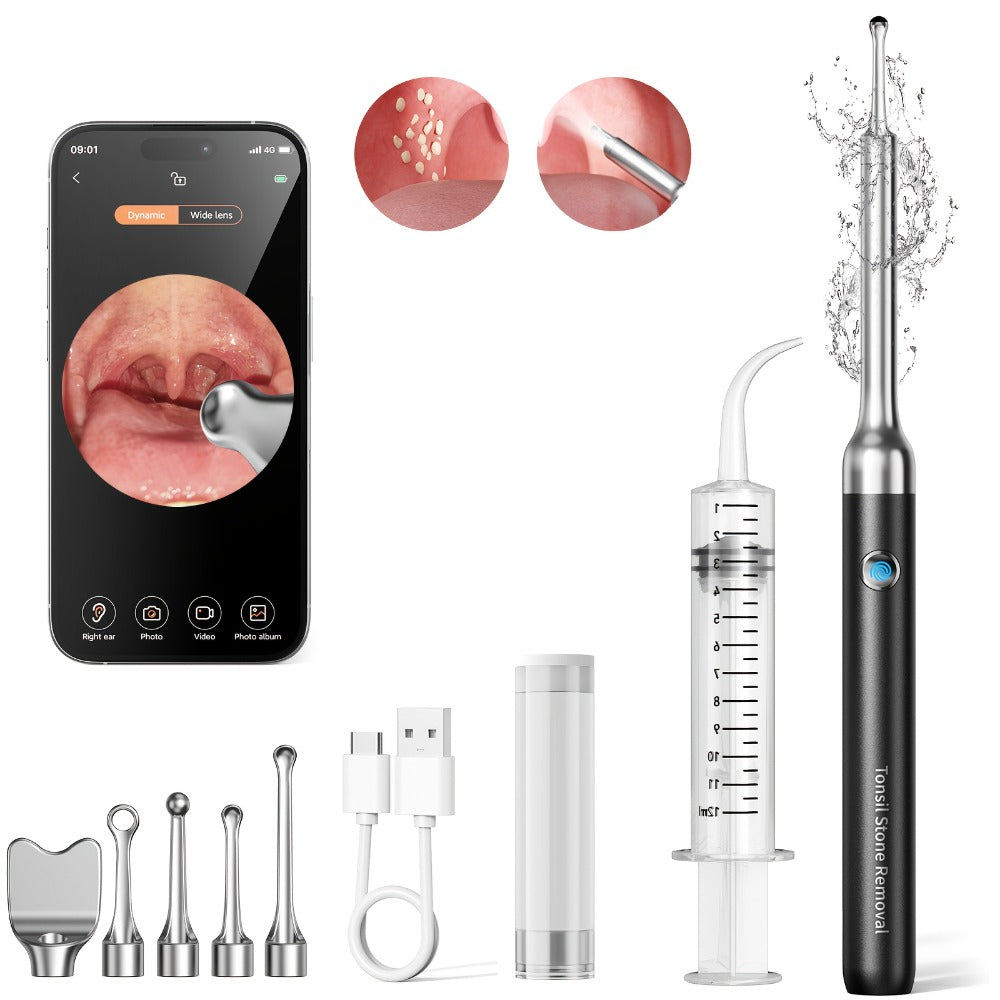 Intelligent Visual Tonsil Stone Removal Kit – 1080P HD Camera, 6 LED Lights, Wi-Fi & App Connection, Multi-Accessory Oral Inspection Tool for All Ages