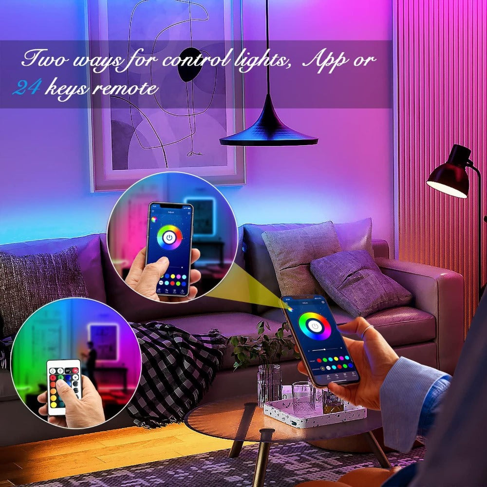 Smart LED Strip Lights 5050 RGB IC App & Remote Control, Music Sync Color Changing, for Bedroom Living Room Kitchen TV Home Decoration, Party Holiday Lighting – 25ft 50ft 100ft 130ft 200ft Available