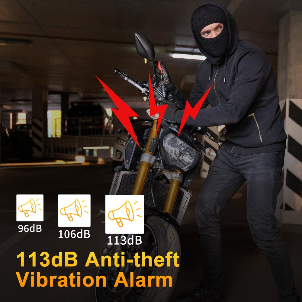 Motorcycle Alarm Anti-Theft 113dB – Wireless Remote, Adjustable Volume & Motion Sensitivity, Universal Handlebar Strap for Motorcycle, Moped, Scooter & Bike Security System