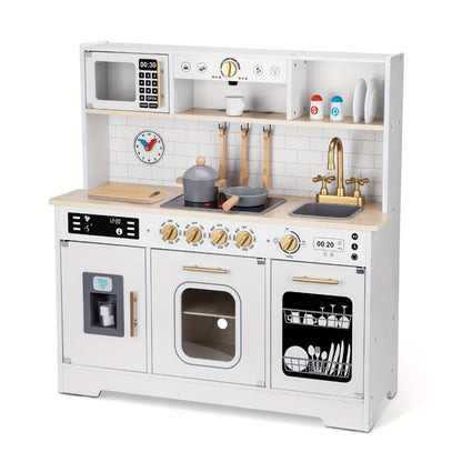 Kids Play Kitchen Set with Sink Oven Stove Dishwasher Coffee Maker Ice Maker Microwave – Realistic Pretend Play Kitchen for Toddlers Boys Girls Ages 3 4 5 6+