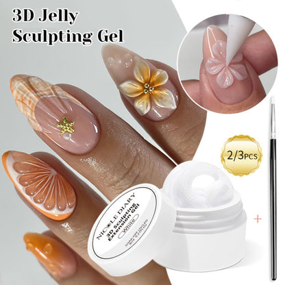 3D Sculpting Builder Gel Kit with Carving Pen — Clear & White Nail Extension Gel for Floral Nail Art, Acrylic Extensions & DIY Salon Manicure, Professional Nail Modeling Gel Set 2pcs or 3pcs for Women