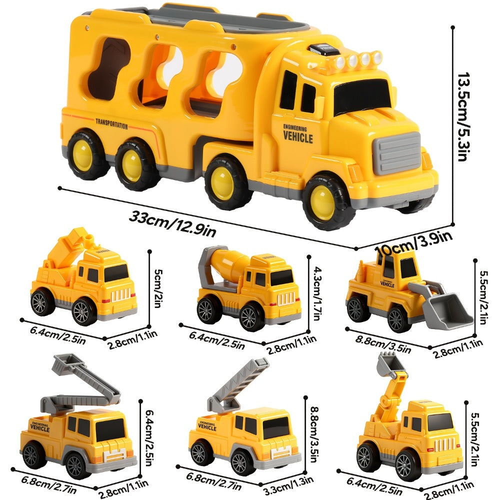 7-in-1 Kids Car Toy Set 7pcs with Playmat – Large Vehicle + 6 Mini Cars Ambulance Police Fire Truck Engineering – Birthday Halloween Christmas Gift for Boys Girls