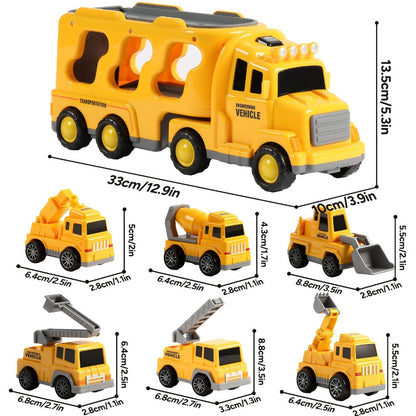 7-in-1 Kids Car Toy Set 7pcs with Playmat – Large Vehicle + 6 Mini Cars Ambulance Police Fire Truck Engineering – Birthday Halloween Christmas Gift for Boys Girls