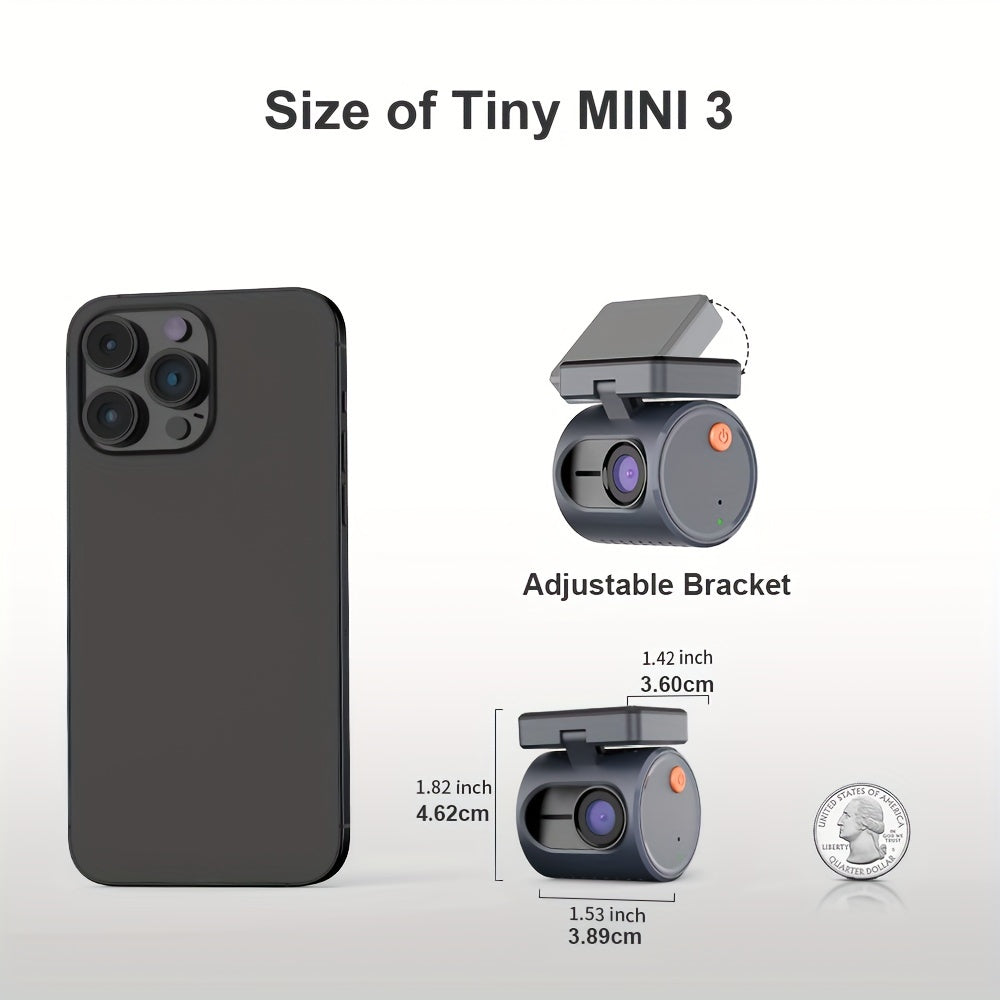 KAWA 1296P Mini Dash Camera For Car DVR Dash Cam KAWA MINI 3 Video Recorder Emergency Voice Control Night Vision WiFi APP Monitor WDR Blue (TF Card is not included)