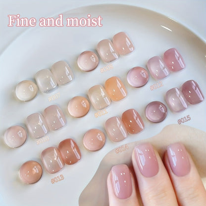 Jelly Gel Nail Polish Set 8 Colors Summer Ice Transparent Sheer Shades — Glossy Hydrating Formula LED Lamp Compatible Nail Art Manicure Kit for Women