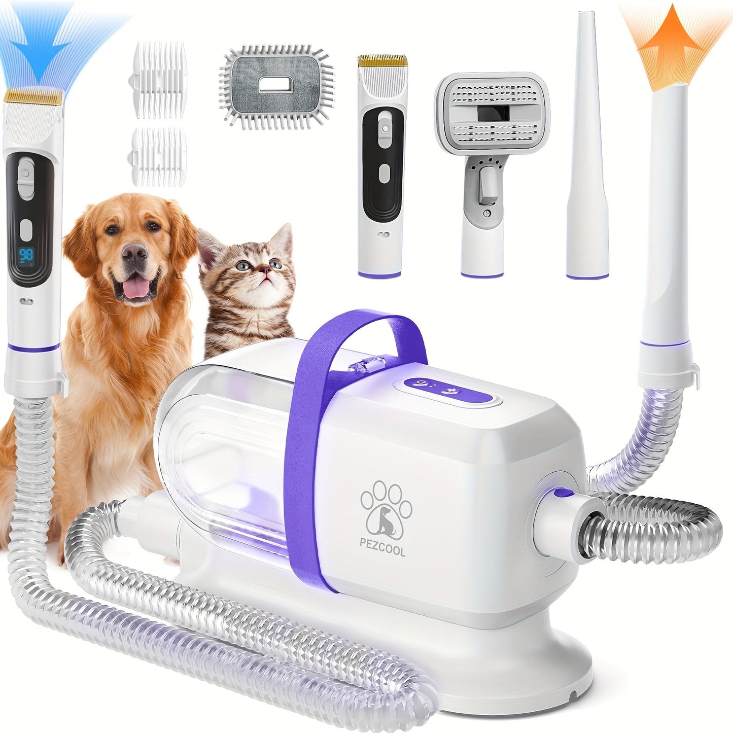 Pet Grooming Vacuum Kit 8-in-1 with 12000Pa Suction – Dog & Cat Hair Vacuum for Shedding, 6 Grooming Tools, 74oz Dust Cup, Low Noise, 3 Suction Levels, No Battery Required