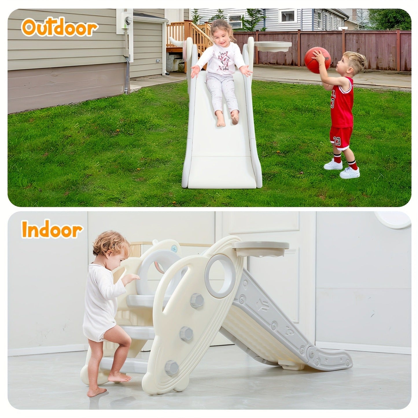 Foldable Toddler Slide for Indoor & Outdoor – Non-Slip Steps, Safe Handrail, Anti-Slip Mat, Extra-Long Buffer Slide – Kids Home Climbing Play Set, Birthday Gift for Boys & Girls