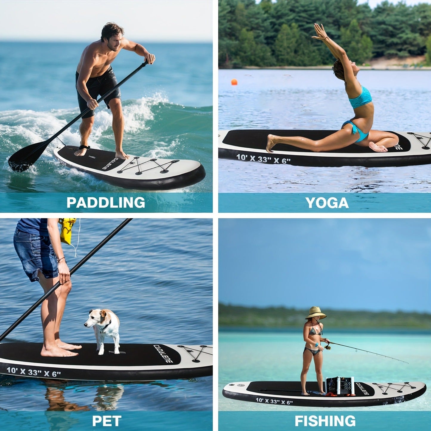 Double-Layer PVC SUP Board 10ft x 33'' Drop-Stitch Inflatable Paddle Board 12-15PSI EVA Deck 3 Fins Full Accessories Kit for Yoga Fishing Surfing Adults