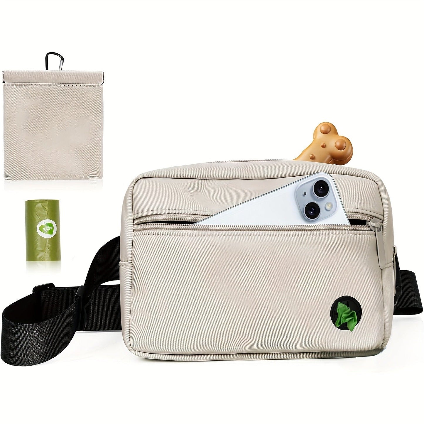 Dog Treat Pouch for Training - Waist Belt Bag with Poop Bag Dispenser, Detachable Treat Bag & Carabiner - Dog Walking Bag for Puppy Training Rewards, Fits Phone, Keys & Water Bottle