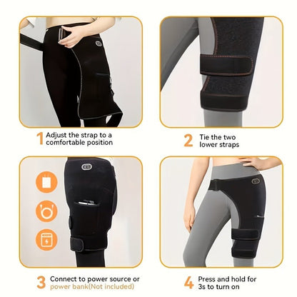 Heated Hip Massager with USB Electric Heat & Vibration – Compression Hip Groin Thigh Support Wrap for Spine & Anti-Cold Warmth, Polyester Fiber Hip Belt with Hook-and-Loop Closure