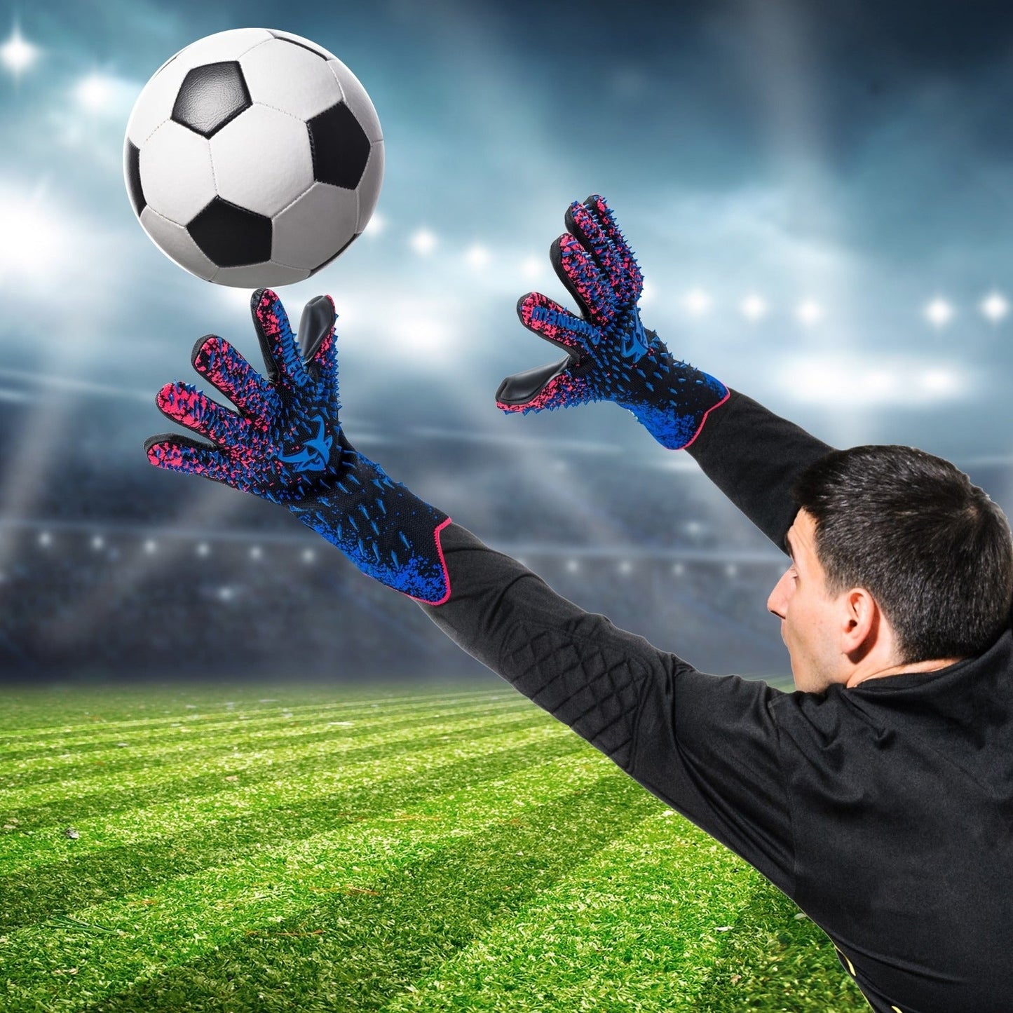 Soccer Goalkeeper Gloves with 4mm Grip Palm - Ventilated Goalie Gloves for Youth & Adults, Flexible Finger Protection, Sizes 6-10, Black Green, Red Green, Blue Pink