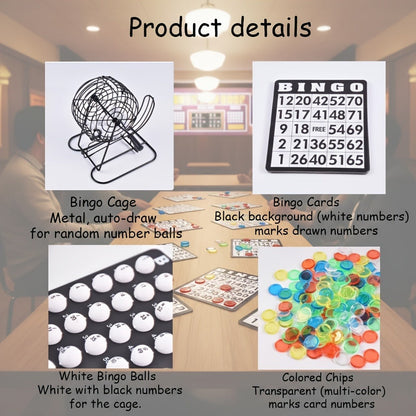 Deluxe Bingo Game Set with Stainless Steel Metal Cage | Includes Bingo Balls Cards & Colorful Chips | Classic Family Board Game for Game Nights Parties and Large Groups