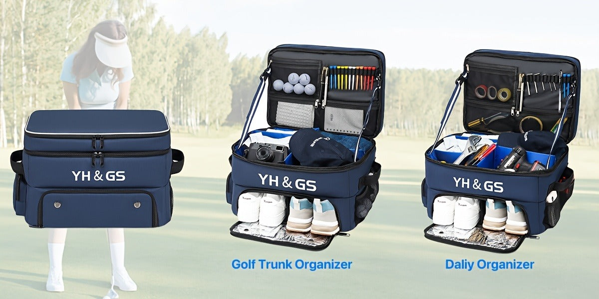 Oxford Fabric Golf Travel Bag Sturdy Double Layer Trunk Organizer with Zipper Closure Compact Golf Gear Storage Bag for Clothes Accessories Perfect Golf Lover Gift Blue
