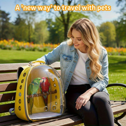 Bird Carrier Backpack Transparent Parrot Cage Backpack with Wooden Perch – Breathable Travel Shoulder Bag for Parrots, Magpies & Small Pet Birds, Outdoor Outing Carrier