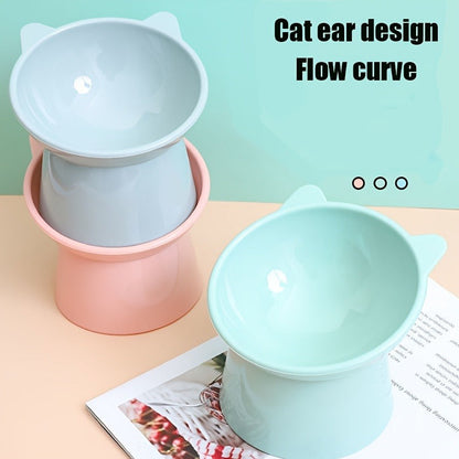 Cat Ear Shaped Raised Cat Bowls Set of 3 - Elevated Feeder Anti-Slip Base Neck Comfort Design, Pink Green Blue Feeding Dish for Cats & Small Pets