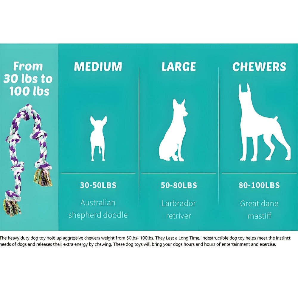 Rope Dog Toy 6-Knot Tug of War Chew Toy for Large Dogs - Heavy Duty Teeth Cleaning Rope Bone Toy for Aggressive Chewers, Durable Interactive Play & Dental Health Toy for Medium Large Dogs