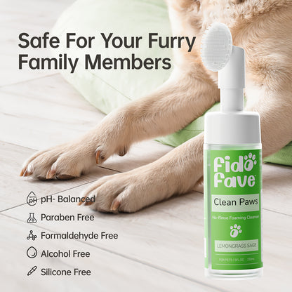Dog Paw Cleaner No-Rinse with Soft Brush - pH Balanced Paw Wash for Dogs & Cats, 5oz Gentle Grooming Cleanser in Lavender Chamomile, Lemongrass Sage & Fragrance-Free