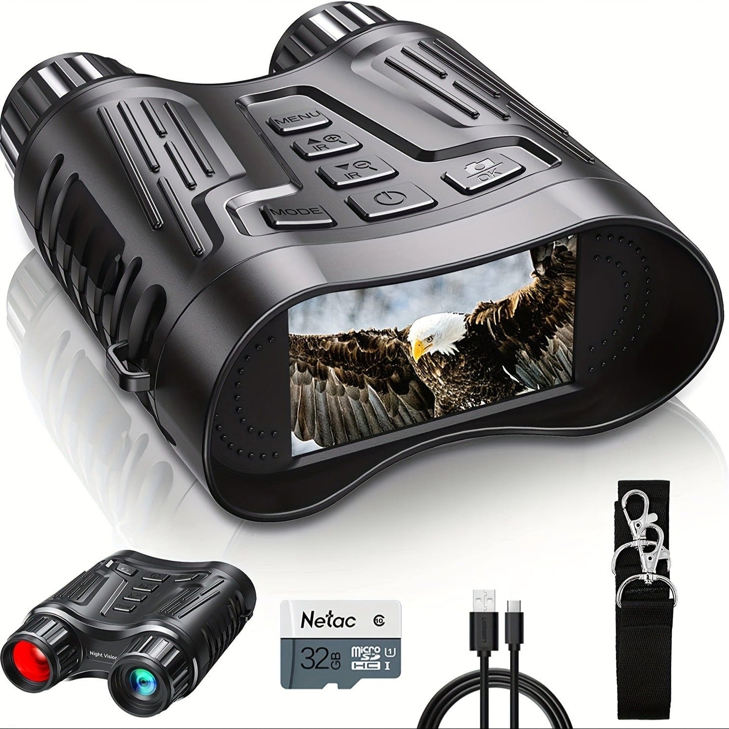 Night Vision Infrared Binoculars 4X Optical 8X Digital Zoom 3.2" LCD