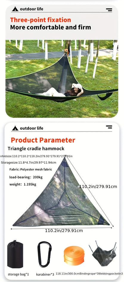Outdoor Triangle Hammock Multi-Person – Large Aerial Tree Tent, Mesh Swing Camping Hammock for Backyard, Camping & Relaxing – Durable Hanging Hammock for Adults & Kids