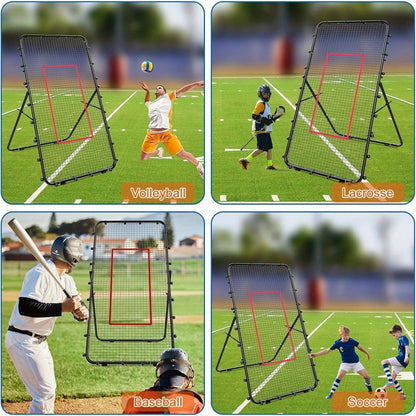 Volleyball Rebounder Net 7x4ft Adjustable Angle – Portable Steel Frame Training Rebounder with High-Tension PE Netting & 24 Elastic Cords for Volleying Bumping Spiking Practice – Solo & Team Drills