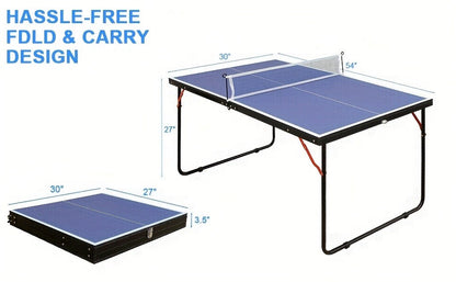 Foldable Ping Pong Table 4.5ft – Portable Midsize Table Tennis Table for Indoor & Outdoor, Family & Camping Game Set with 2 Paddles, 3 Balls & Net