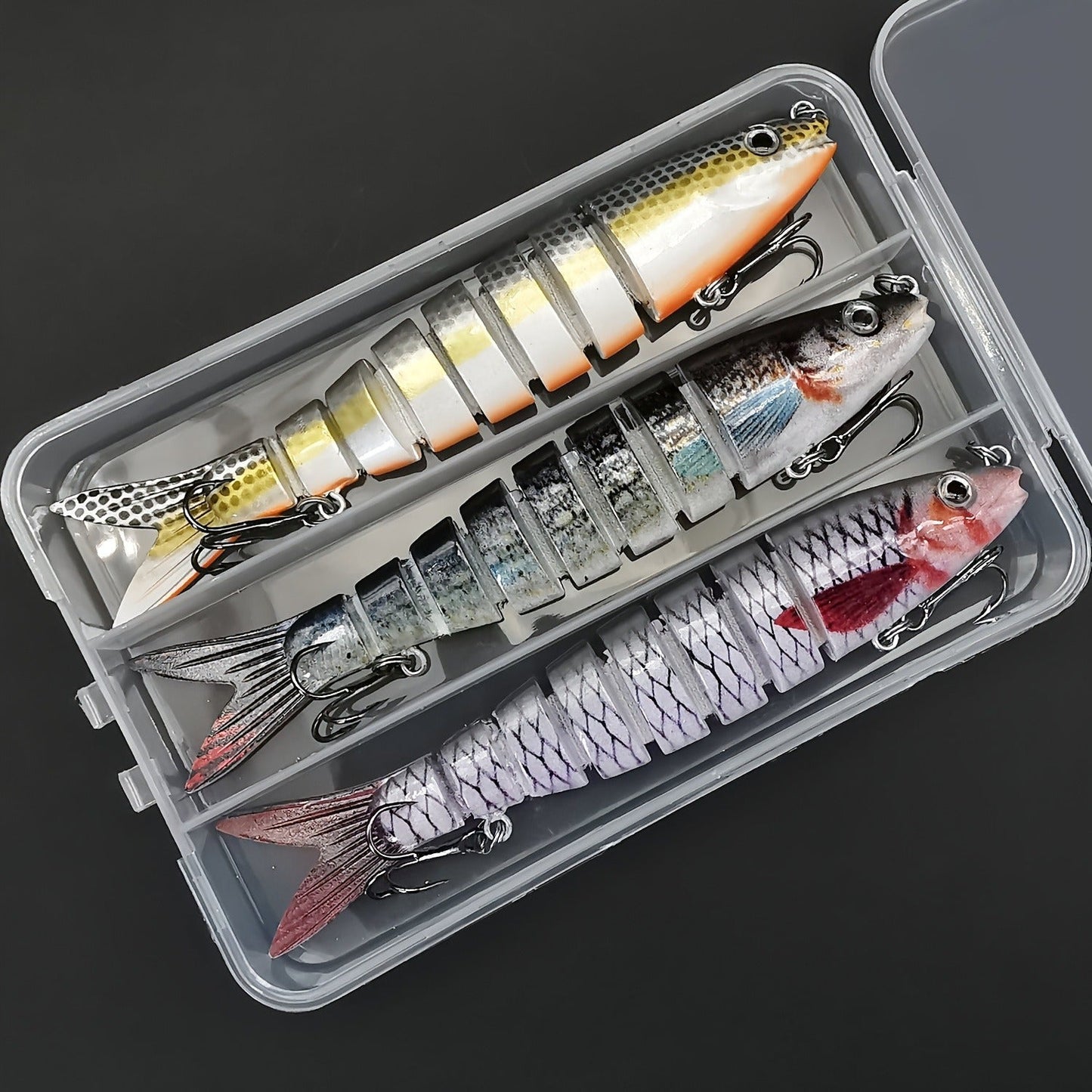 Multi-Jointed Swimbait Fishing Lures for Bass Trout Perch – Slow Sinking Lifelike 3D Eyes ABS Body, Pearl Powder Coating, 8-Section Woven Fabric Jointed Lure Kit for Freshwater & Saltwater, 2 Models (FCP2P-392 / FCP2P-556)