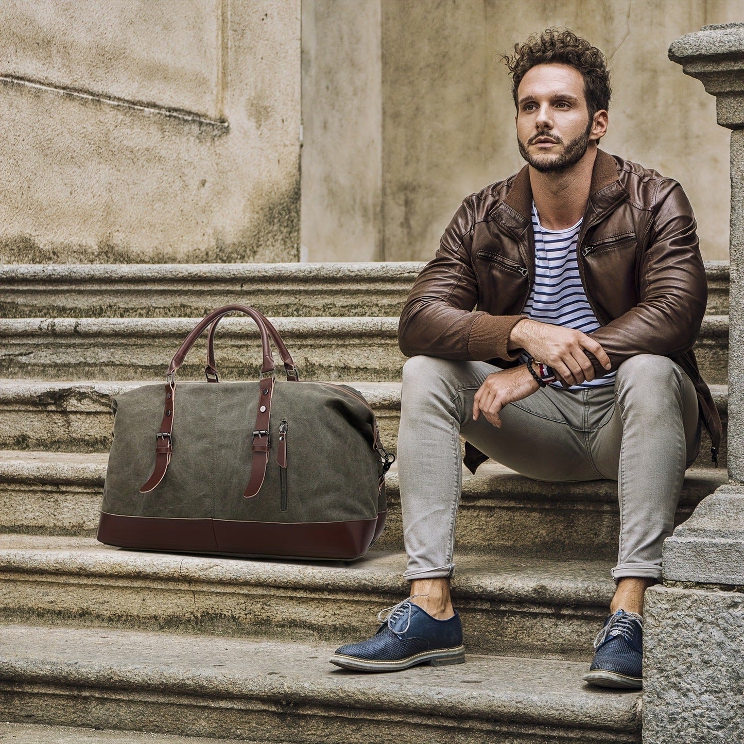 Canvas Weekender Bag Large Capacity Travel Duffel Overnight Bag Zipper Canvas Holdall Tote Satchel Handbag for Men Women Black Navy Army Green Coffee Grey
