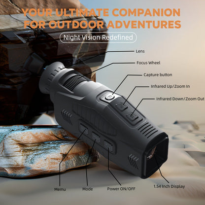 Night Vision Monocular with 850nm IR Illuminator, 5X Digital Zoom 2.5K FHD Camera 1.54" Display, Infrared Night Vision Scope for Hunting Camping Wildlife Surveillance, 2000mAh Battery 6Hr Runtime