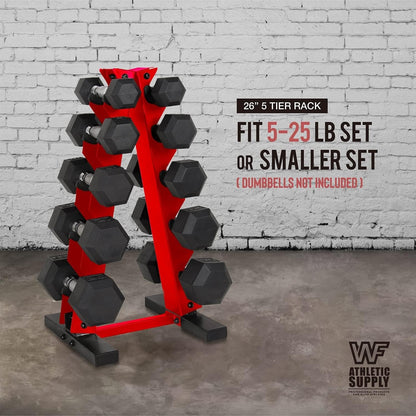 Dumbbell Rack A-Frame 5-Tier Heavy Duty Weight Storage Stand – Space-Saving Vertical Dumbbell Holder for Home Gym, Holds 5-25LB Hex & Rubber Dumbbells