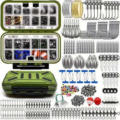 Fishing Tackle Kit 142/206/318 Pcs - Hooks, Jigs, Weights, Swivels, Beads & Connectors for Freshwater & Saltwater Bass Trout Fishing