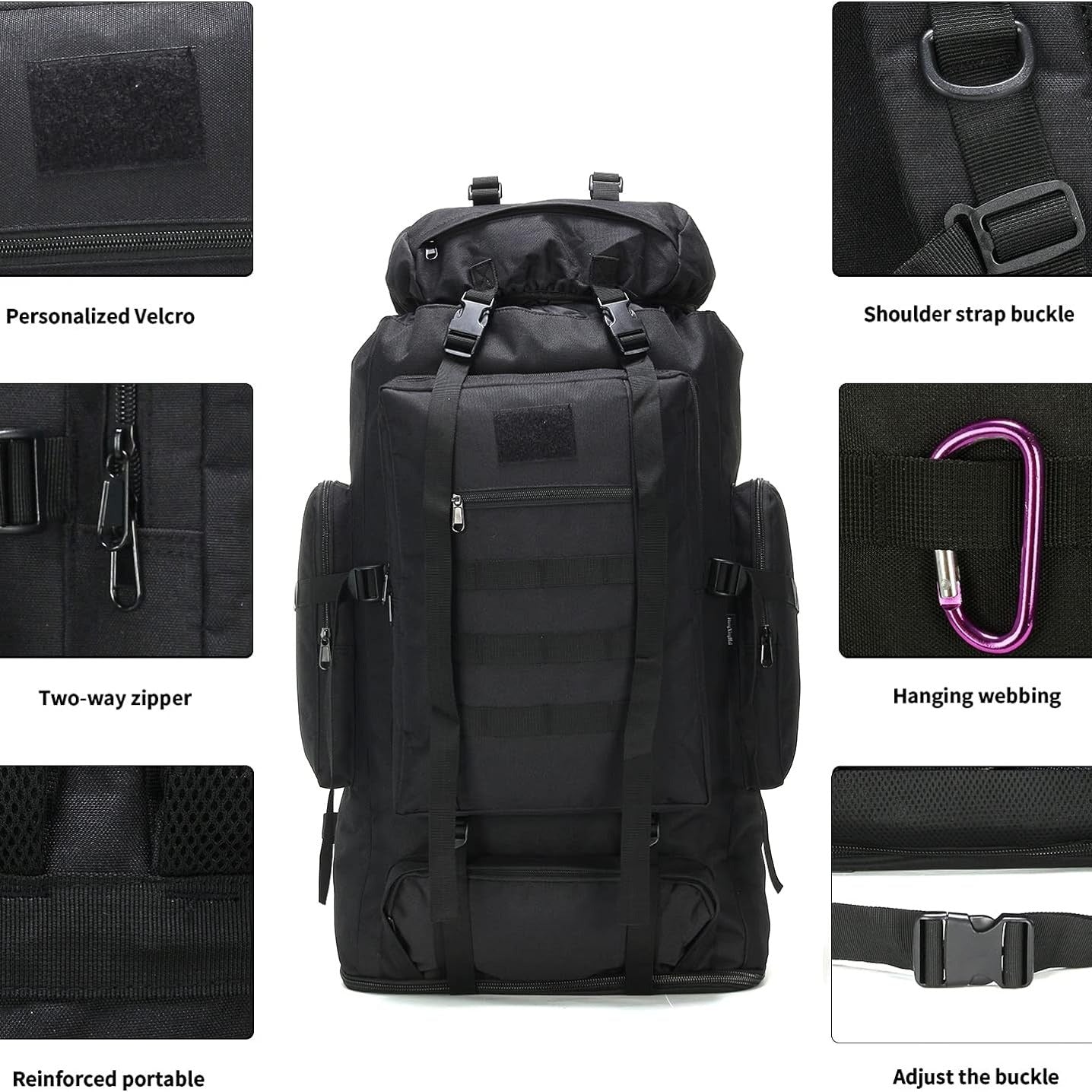 Large Capacity Expandable Outdoor Backpack 26-42 Gal – Soft Shell Geometric Pattern Hiking Rucksack for Camping, Mountaineering & Leisure | Black & Jungle Camo